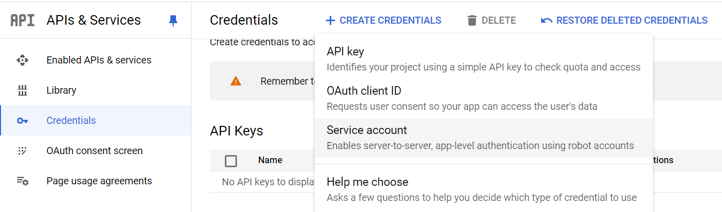 create service account